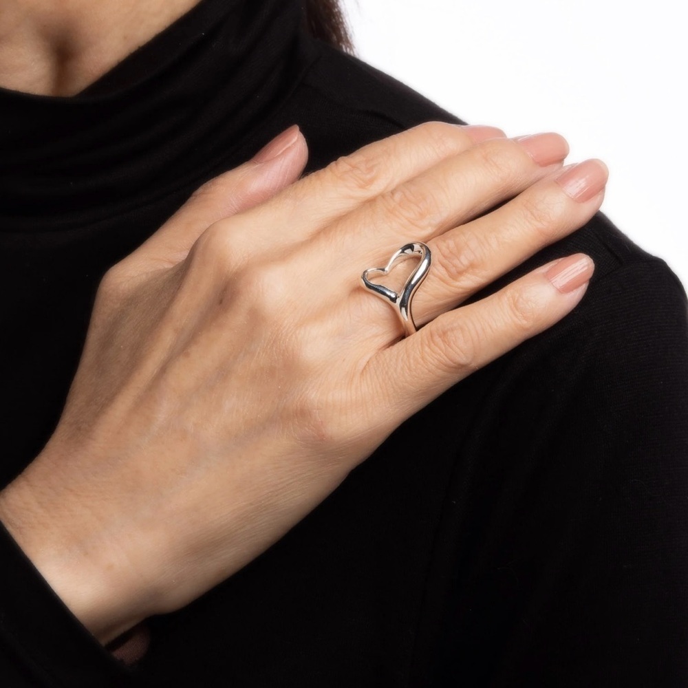 Open Heart Ring Sterling Silver 925 - Size 4.5 (no Adjustable) New Never Worn
